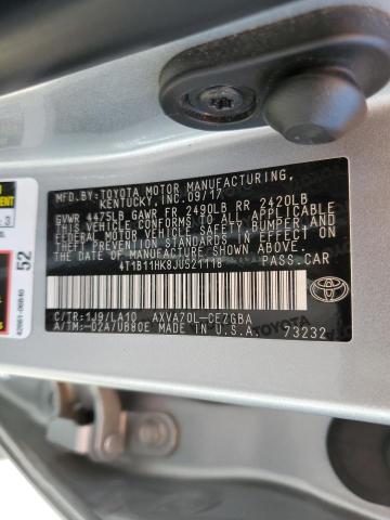 2018 TOYOTA CAMRY - 4T1B11HK8JU521118