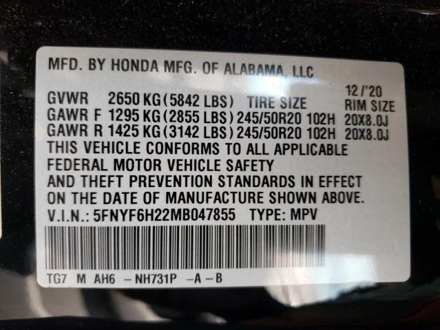 VIN 5FNYF6H22MB047855 2021 HONDA PILOT no.14