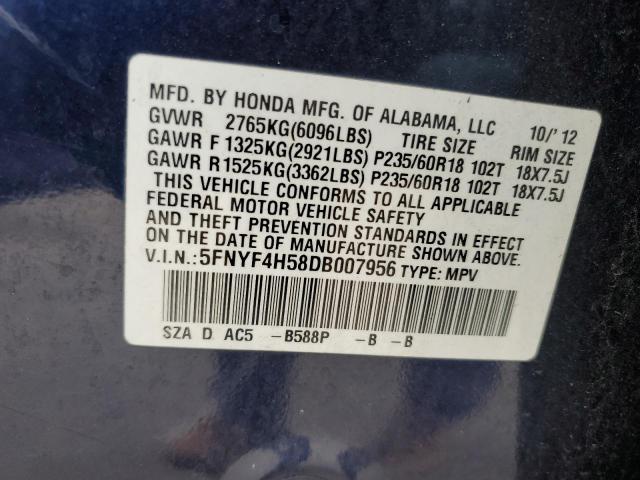 VIN 5FNYF4H58DB007956 2013 Honda Pilot, Exl no.13