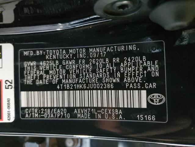 VIN 4T1B21HK6JU002386 2018 Toyota Camry, Hybrid no.12