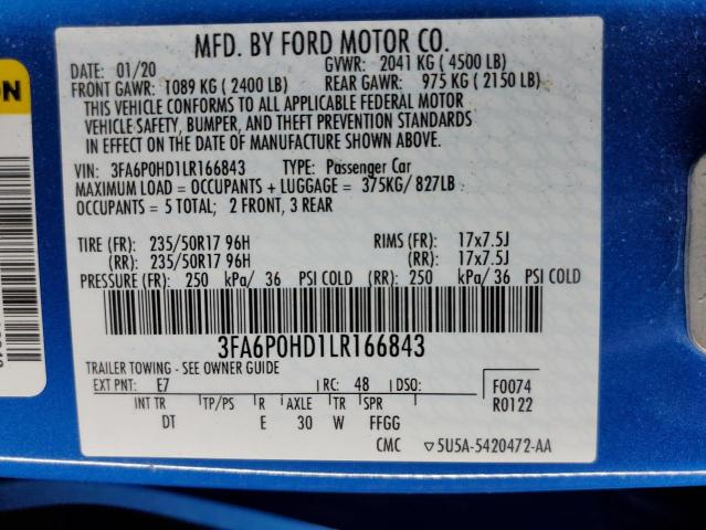 VIN 3FA6P0HD1LR166843 2020 Ford Fusion, SE no.12