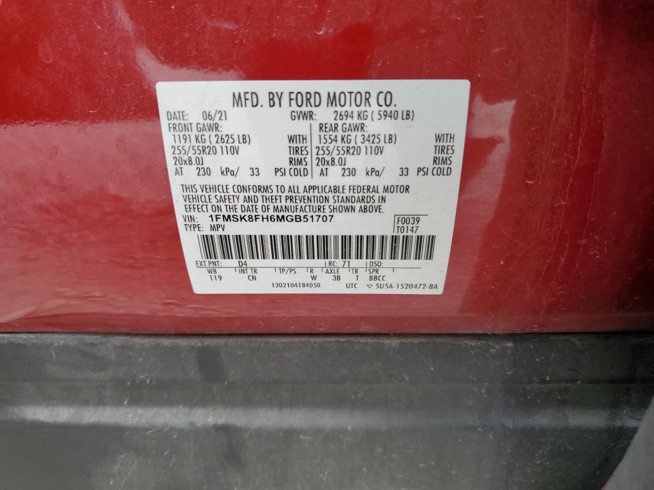 Lot #2986301194 2021 FORD EXPLORER L