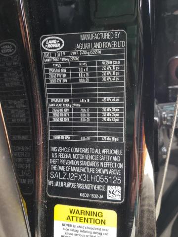 2020 LAND ROVER RANGE ROVE - SALZJ2FX3LH055125