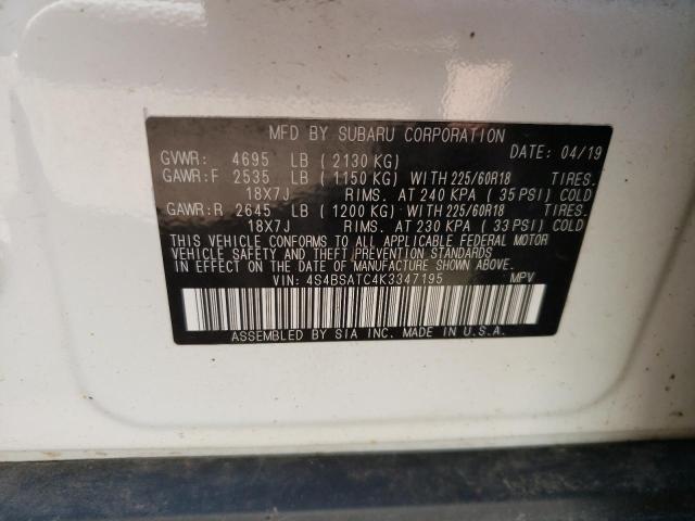 2019 SUBARU OUTBACK TO - 4S4BSATC4K3347195