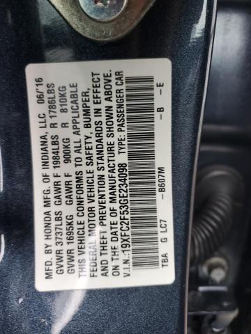 VIN 19XFC2F53GE234098 2016 Honda Civic, LX no.13