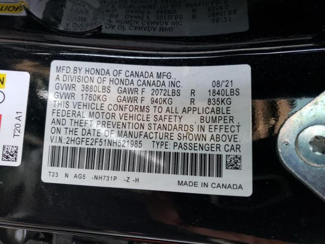 2022 HONDA CIVIC SPOR - 2HGFE2F51NH521985