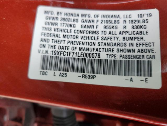 2020 HONDA CIVIC EXL - 19XFC1F71LE000578