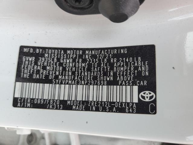 2022 TOYOTA COROLLA LE 5YFVPMAE3NP297698  71457954