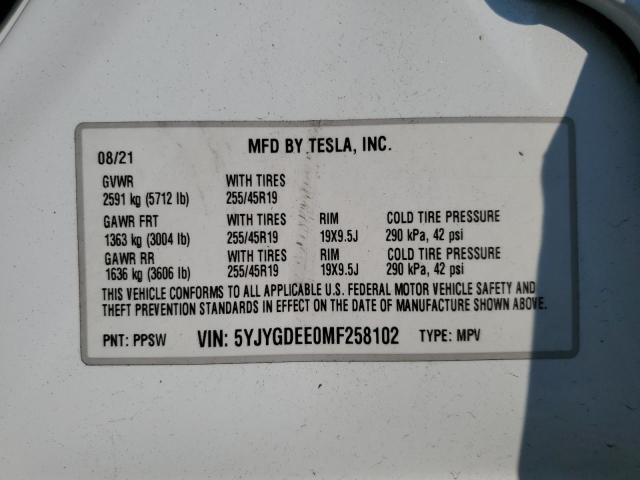 2021 TESLA MODEL Y - 5YJYGDEE0MF258102