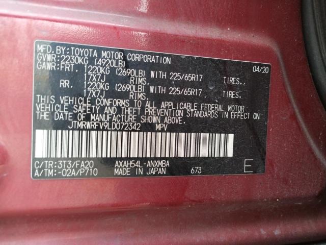 VIN JTMRWRFV9LD072342 2020 Toyota RAV4, Xle no.13