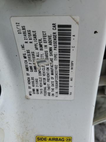 2012 ACURA TL 19UUA8F22CA037492  70054704