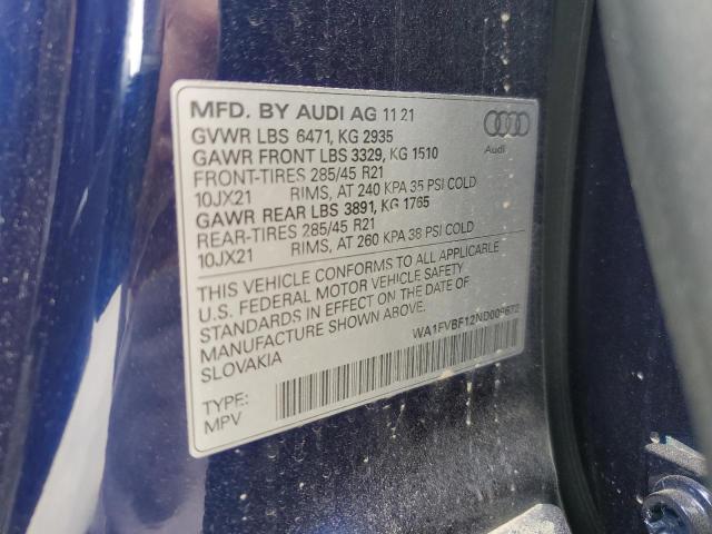 2022 AUDI Q8 PRESTIG WA1FVBF12ND009672