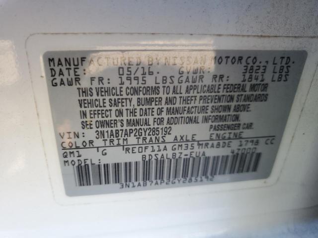 2016 NISSAN SENTRA S - 3N1AB7AP2GY285192