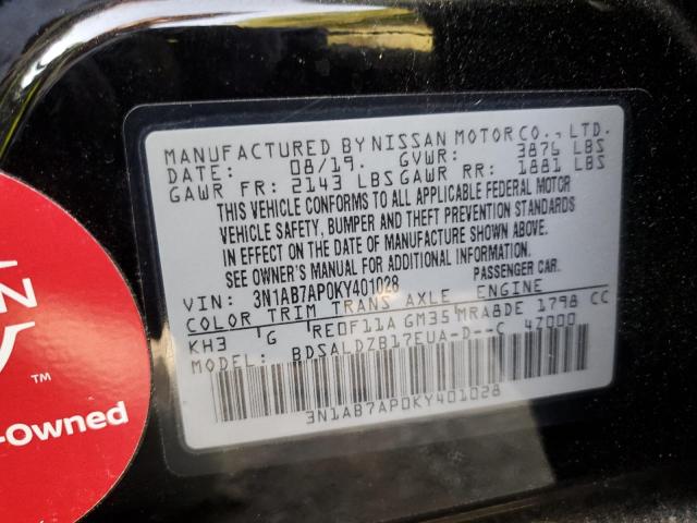 VIN 3N1AB7AP0KY401028 2019 Nissan Sentra, S no.12