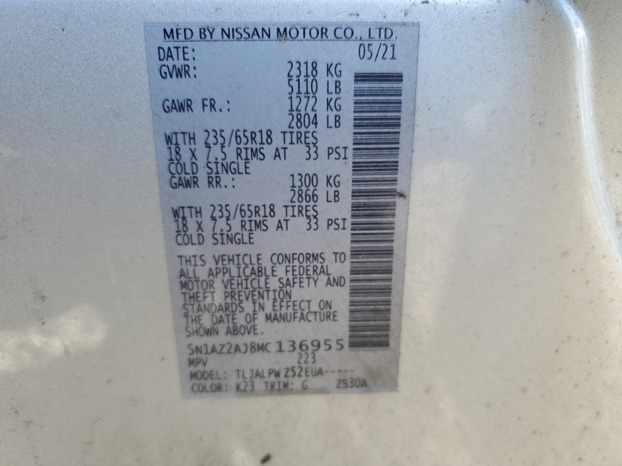 Lot #3027003781 2021 NISSAN MURANO S