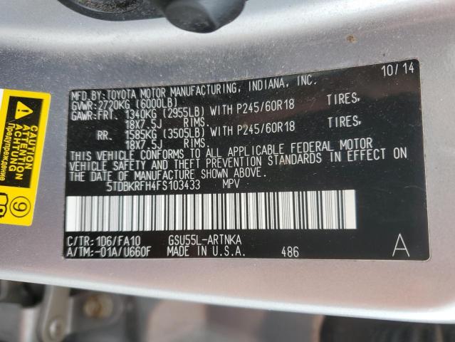 2015 TOYOTA HIGHLANDER - 5TDBKRFH4FS103433