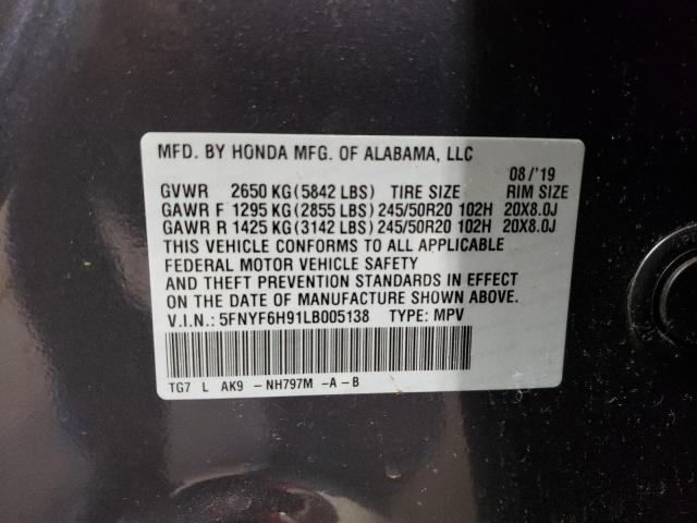 2020 HONDA PILOT TOUR - 5FNYF6H91LB005138