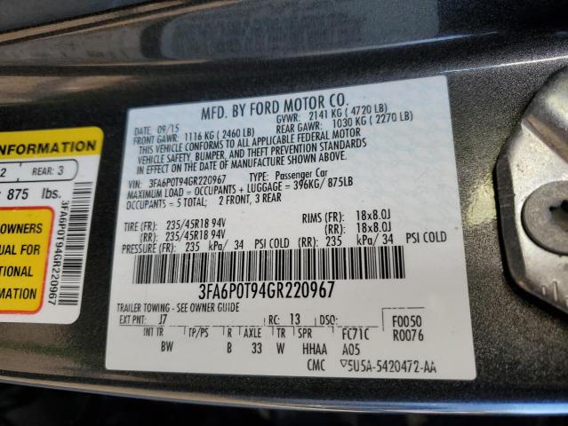 VIN 3FA6P0T94GR220967 2016 Ford Fusion, SE no.12