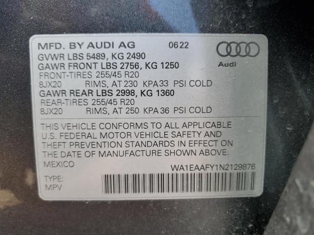 VIN WA1EAAFY1N2129876 2022 Audi Q5, Premium Plus 45 no.12