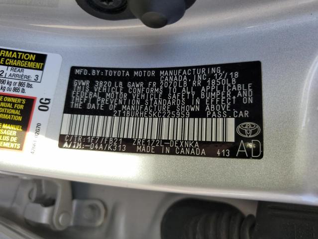 VIN 2T1BURHE5KC225959 2019 Toyota Corolla, L no.12