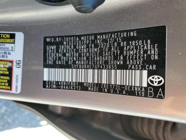 2016 TOYOTA COROLLA - 5YFBURHE7GP433655