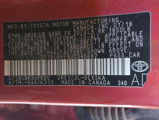 VIN 2T1BURHEXJC045682 2018 Toyota Corolla, L no.12