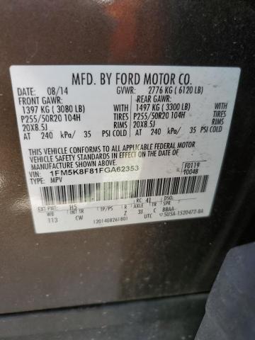 VIN 1FM5K8F81FGA62353 2015 Ford Explorer, Limited no.12