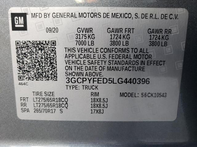 2020 CHEVROLET SILVERADO 3GCPYFED5LG440396