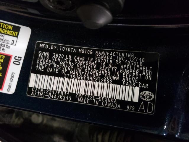 VIN 2T1BURHE0HC812692 2017 Toyota Corolla, L no.12