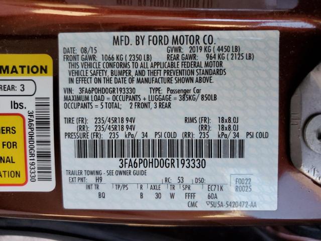 VIN 3FA6P0HD0GR193330 2016 Ford Fusion, SE no.12