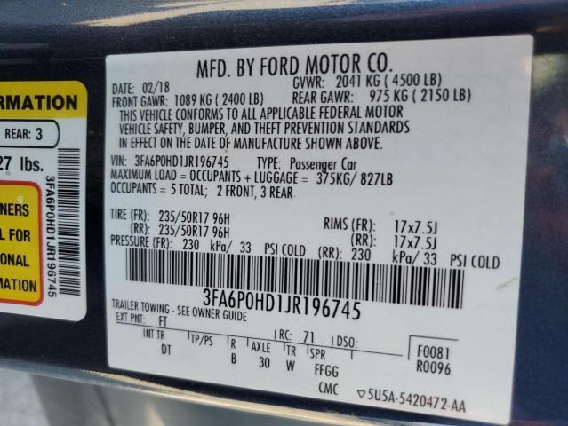 VIN 3FA6P0HD1JR196745 2018 Ford Fusion, SE no.12