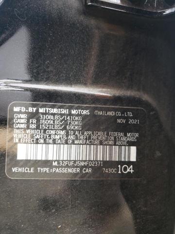 VIN ML32FUFJ5NHF02371 2022 Mitsubishi Mirage, G4 Es no.12