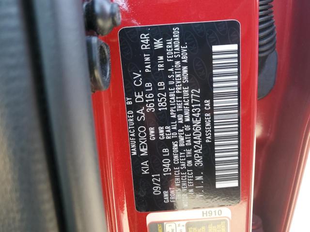 VIN 3KPA24AD6NE431772 2022 KIA Rio, LX no.12