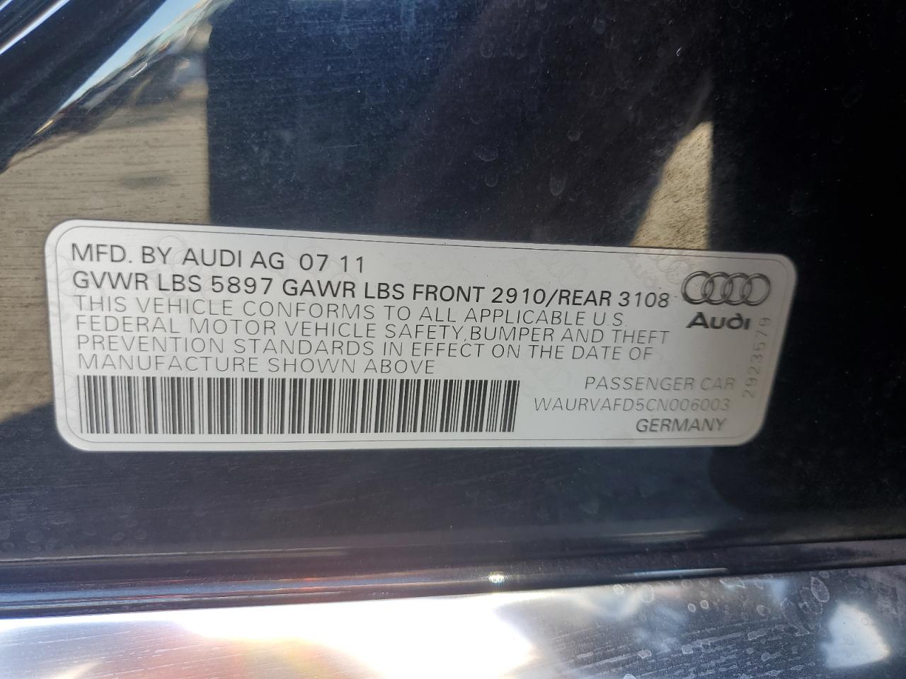 Lot #2970390620 2012 AUDI A8 L QUATT