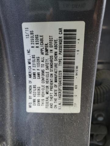 VIN 1HGCR2F75GA092229 2016 Honda Accord, EX no.12