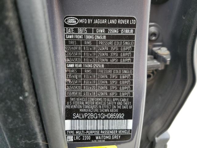 VIN SALVP2BG1GH085992 2016 Land Rover Range Rover, SE no.13