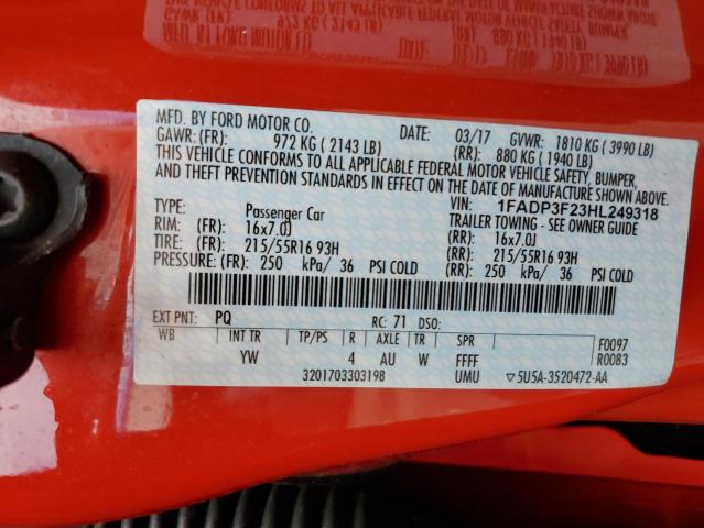 VIN 1FADP3F23HL249318 2017 Ford Focus, SE no.13