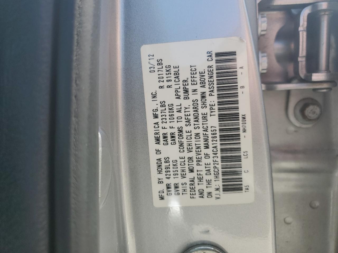 Lot #2843389578 2012 HONDA ACCORD LX