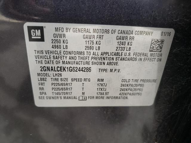 2016 CHEVROLET EQUINOX LT - 2GNALCEK1G6244286