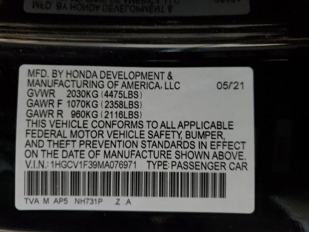 VIN 1HGCV1F39MA076971 2021 Honda Accord, Sport no.12