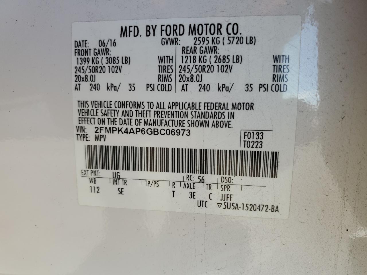 Lot #2953115625 2016 FORD EDGE SPORT