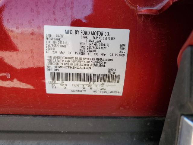 VIN 1FMSK7FH2NGA94269 2022 Ford Explorer, Limited no.12