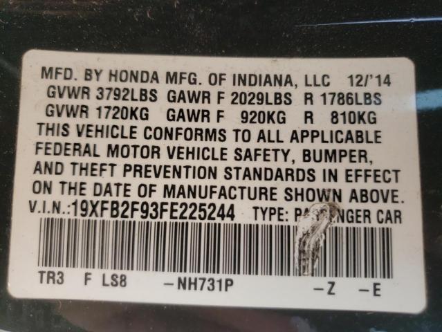 VIN 19XFB2F93FE225244 2015 Honda Civic, Exl no.12