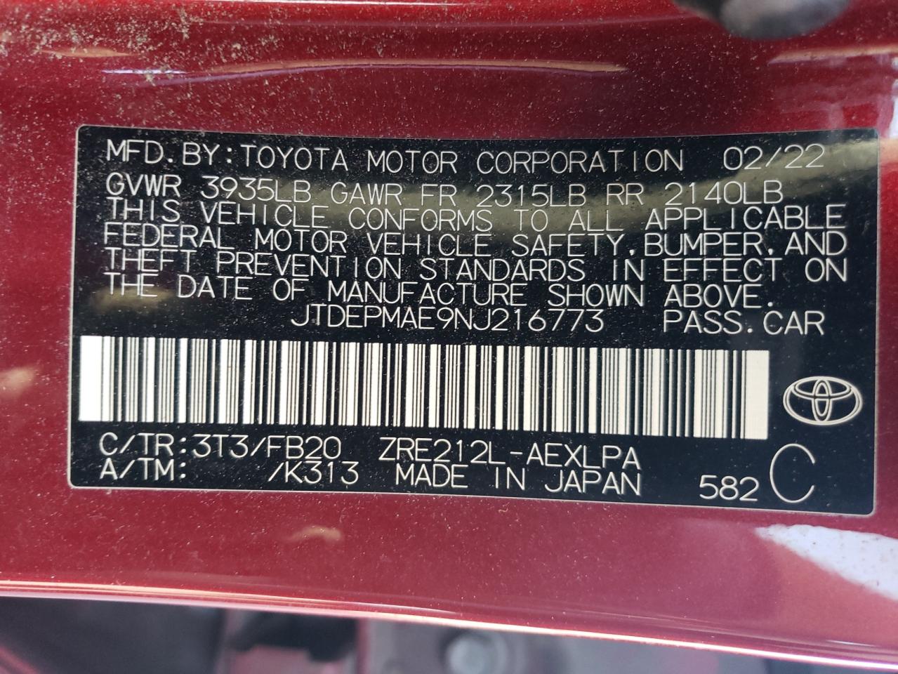 Lot #2979247969 2022 TOYOTA COROLLA LE