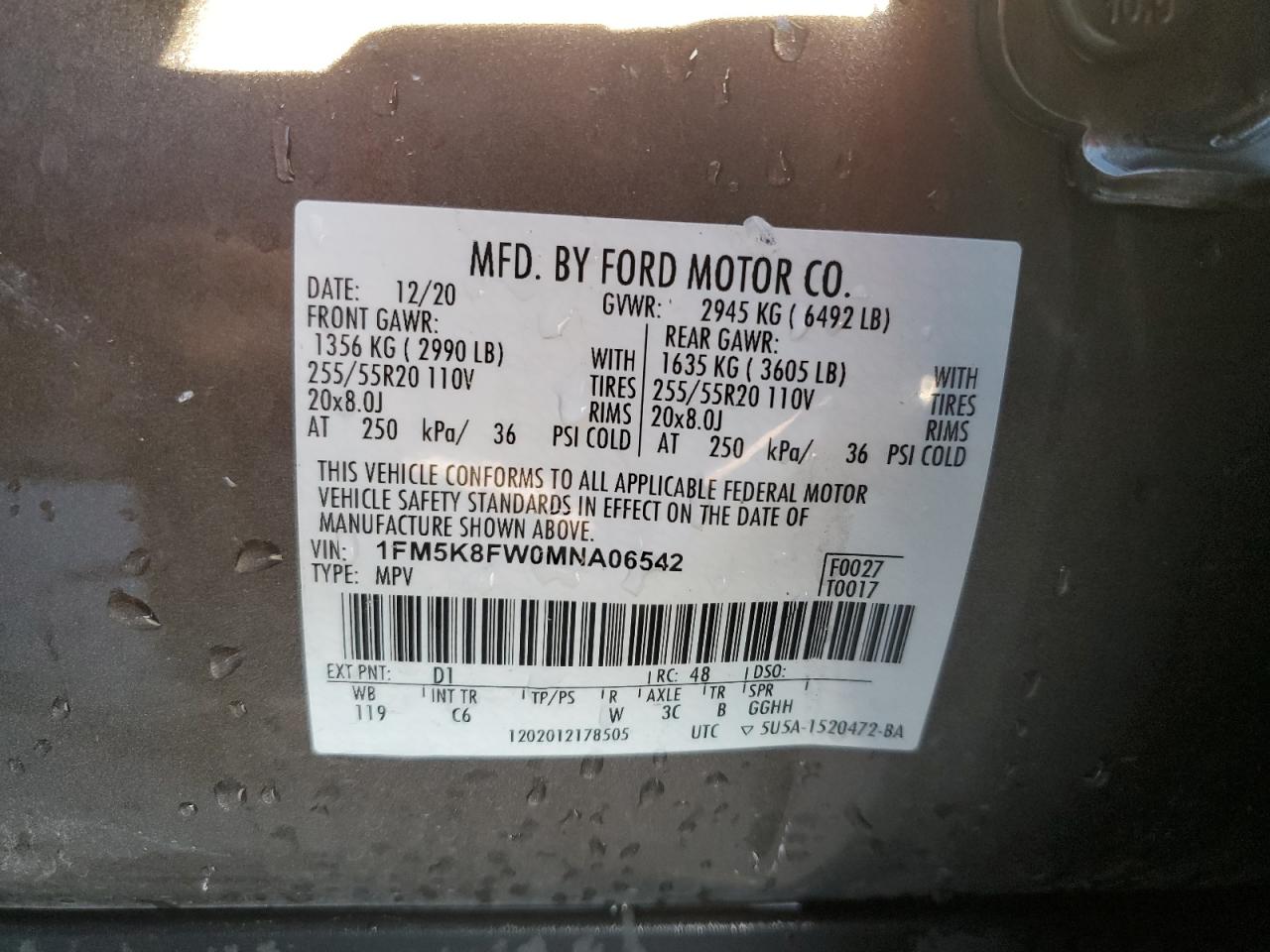 Lot #2926559309 2021 FORD EXPLORER L