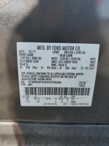 2017 FORD EXPLORER L - 1FM5K8F83HGC05242