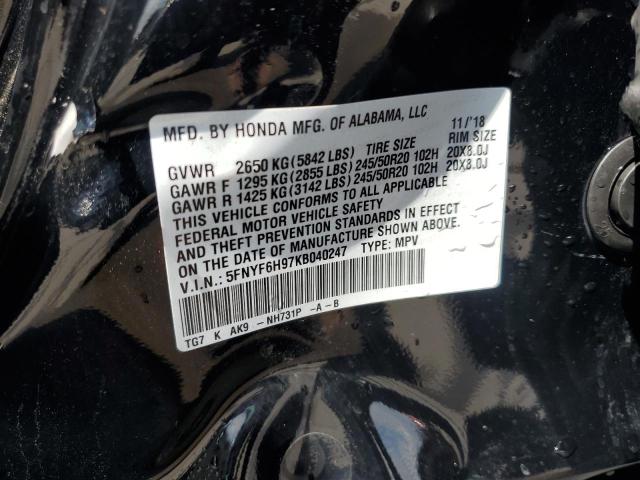 2019 HONDA PILOT TOUR - 5FNYF6H97KB040247