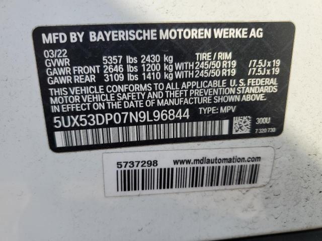 VIN 5UX53DP07N9L96844 2022 BMW X3, Xdrive30I no.12