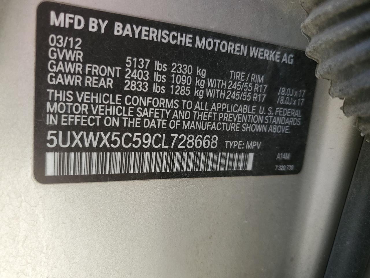 Lot #3034299066 2012 BMW X3 XDRIVE2