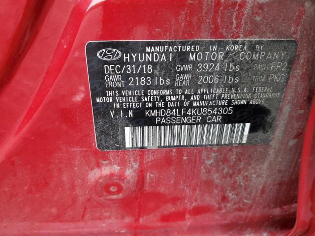 VIN KMHD84LF4KU854305 2019 Hyundai Elantra, Sel no.12